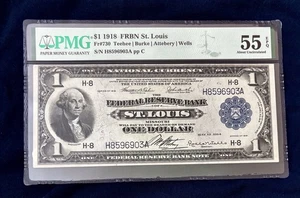 1918 $1 National Currency PMG 55 EPQ- Federal Reserve Bank Note St. Louis Fr#730 - Picture 1 of 2