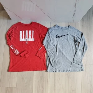 Nike Long Sleeve T-Shirts Boys XL Red Gray Athletic Duo Essential Cotton Tees - Picture 1 of 4