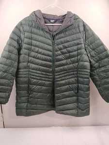 Lands End Daunen gefütterter Mantel lang Kapuze Damen 1X 16W 18W grün verstaubare Taschen - Bild 1 von 7