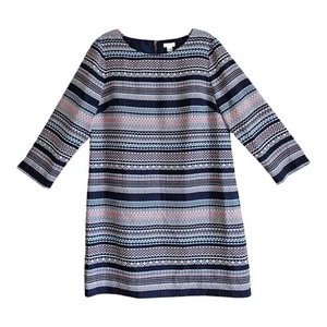 J. CREW Women's 10 10P Dress Shift Geometric Blue Beige Coral 3/4 Sleeve Lined - Picture 1 of 7