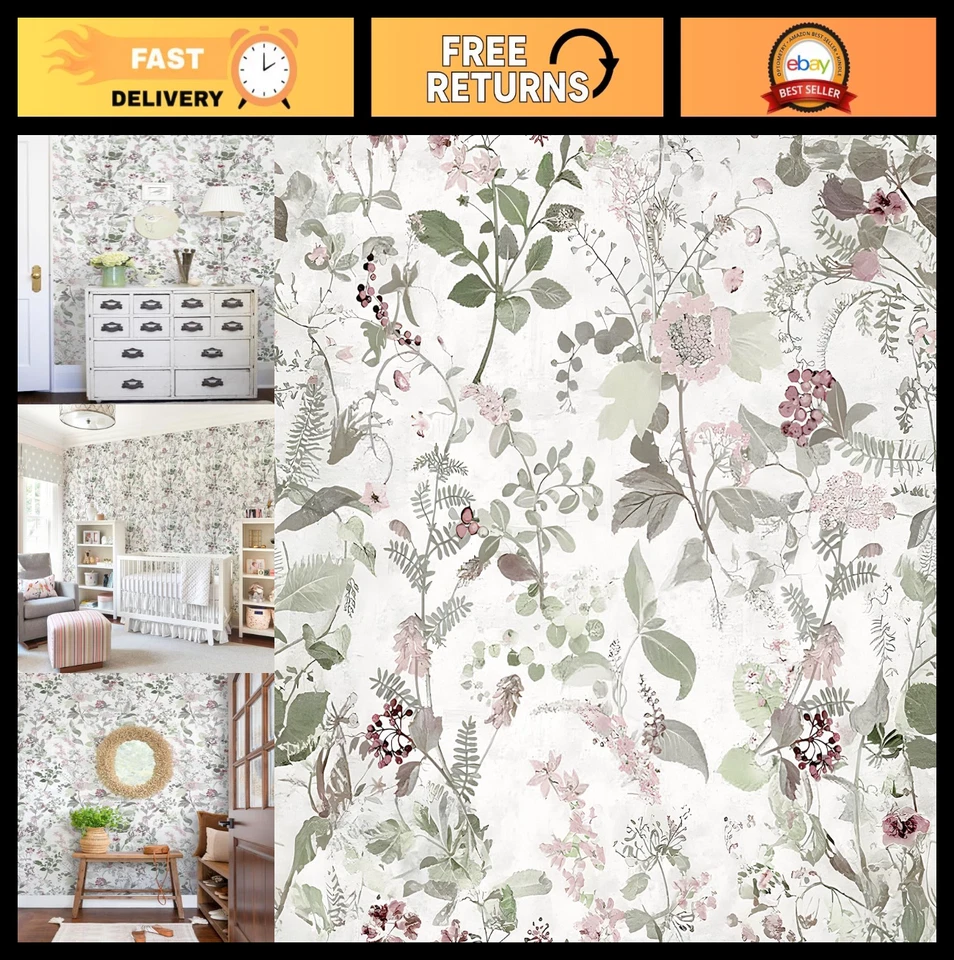 Papel Pintado Floral Extraíble "17.7" x 394" Pelar y Pegar - Boho Autoadhesivo Dec Foto 1 de 4