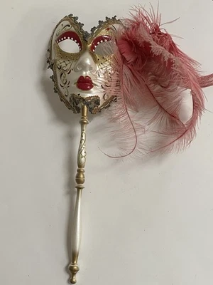 Venetian Carnival Masquerade Mask with Handle Hand Painted In Italy - Image 1 of 4