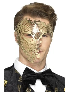 Smiffys Deluxe Metal Filigree Phantom Mask, Gold - Picture 1 of 1