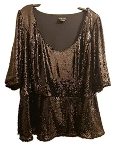 City Chic Black Sequin Peplum Top Womens XXL 24 Sparkle Blouse Party Glam New - Picture 1 of 12