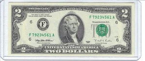 Uncirculated 1995 Fancy $2 TWO DOLLAR BILL True 5 digit Run Ladder F79234561A - Picture 1 of 3