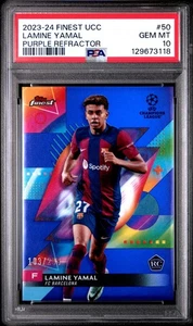 2023-24 Topps Finest UCC #50 Lamine Yamal Purple Refractor /299 Rookie RC PSA 10 - Picture 1 of 2