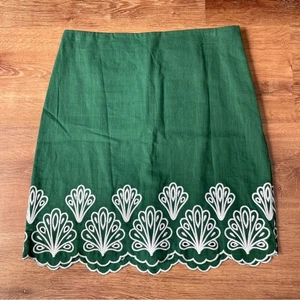 Talbots Embroidered Linen Blend Skirt Size 4 Green Eyelet Cottagecore Lined - Picture 1 of 8