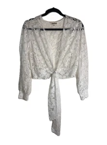 Amber Shu weiß transparent Blumen Spitze Langarm Tie-Front Crop Top Large Fairy-Boho - Bild 1 von 7