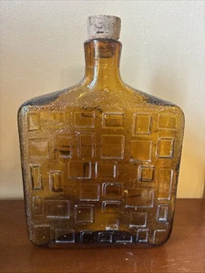 Schöne Vintage Bernstein Empoli Brutalist Glasflasche mit Korken - Bild 1 von 13
