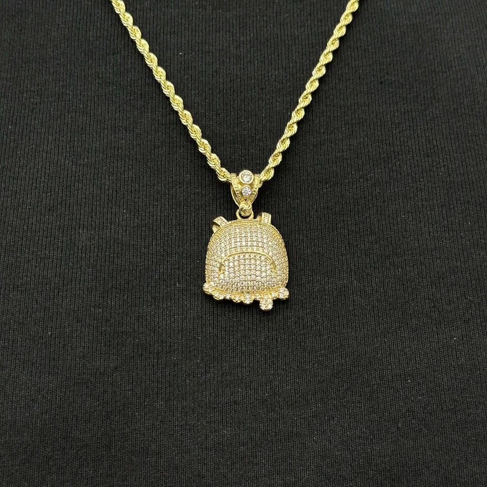 10K Gold Backpack Charm Pendant Chain Solid Gold CZ Synthetic Cubic Zirconia - Image 1 of 4