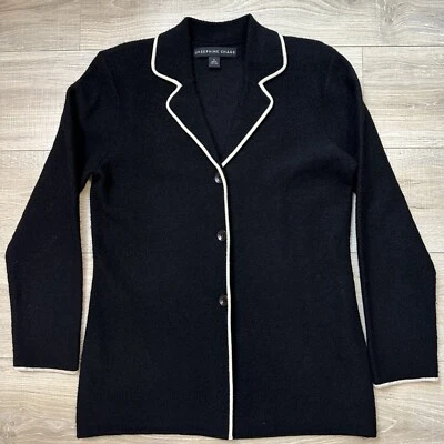 Cárdigan Josephine Chaus Negro 100% Lana Botones Almohadillas Blazer Suéter Chaqueta Talla S Foto 1 de 4