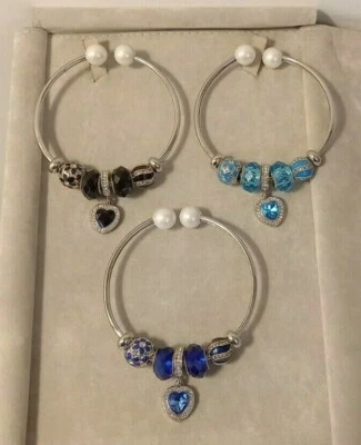 BRACCIALE DONNA SIMIL PADORA 5 CHARMS CON CRISTALLI CIONDOLO A CUORE ARGENTO - Immagine 1 di 3