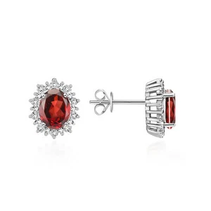 PENDIENTES RYLOS GRANATE Y DIAMANTES PIEDRAS DE NACIMIENTO PIEDRAS PRECIOSAS PLATA DE LEY - Imagen 1 de 5