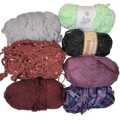 Mixed LOT yarn 6 skeins green gray purple Baby Bee blanket Patons Chunky Tweed - Image 1 of 4