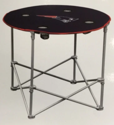 New England Patriots Logo Brands Folding Round Table 30x30x24 w/4 cupholders NEW - Image 1 of 3