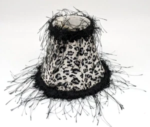 Animal Leopard Print Mini Clip On Lamp Shade With Black Fringe 5" Tall 6" Bottom - Picture 1 of 23