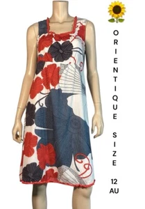 🌻ORIENTIQUE SIZE 12 FLORAL SLEEVELESS FULLY LINED KNEE LENGTH COTTON DRESS - Picture 1 of 11