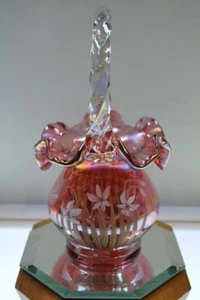 FENTON BASKET Cranberry Irid Lily Fl - MIKE Sign 3127NG  #d 2033 NIB FREEusaSHIP - Picture 1 of 6
