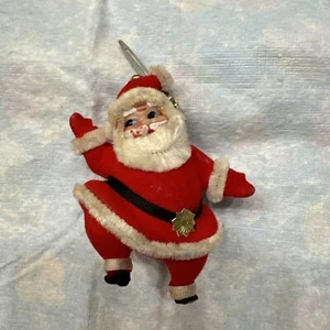 Vintage Flocked Santa Claus Ornament Bright red color - Picture 1 of 4