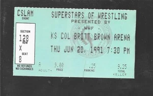 June 20 1991 - WWF Wrestling Ticket Stub - ULTIMATE WARRIOR v UNDERTAKER - RARE - Picture 1 of 2