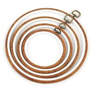 Round Embroidery & Cross Stitch Frame - 5 Sizes Wood Look Hoop Ring - Picture 1 of 11