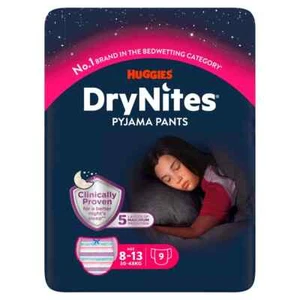 Huggies Drynites Pyjama Pants 8-13 Girl Maximum Protection All Night, 9 Pants - Picture 1 of 6