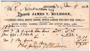 1893 FREEHOLD NJ*MULDOON*LEHIGH ARROYO DE MIEL Y CARBONES DE CENIZA ROJA*CÁSCARA DE OSTRA CAL - Imagen 1 de 2