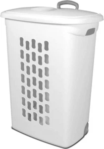Ultra Wheeled Laundry Hamper with Lid, Handle and Wheels, Plastic, White, 1-Pack - Picture 1 of 12