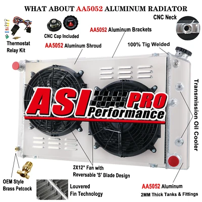 4Row Radiator+Shroud Fan for 1971-1979,1973 Chevrolet Caprice 73-80 K10 Suburban - Image 1 of 4