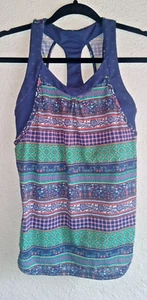 Shebeest Entwine Tank Women's Size Small Built-In Bra Blue Green Geometric Print - Picture 1 of 11