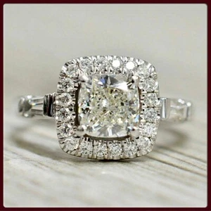 3.50ct Cushion White Lab-Created Diamond Halo Engagement Ring in 14K White Gold - Picture 1 of 3