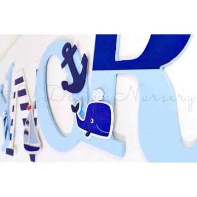 Nautical Themed Wooden Nursery Letters - Custom Sailing Themed Kids Room - Image 1 of 4
