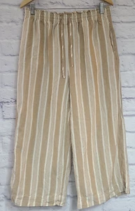 Madewell Casual Wide Leg Capri Pants Women's Medium Beige Cream Stripe Lagenlook - Picture 1 of 6