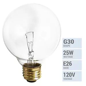 Satco S3651 25G30 Globe Light G30 120V 25W Medium E26 Base Dimmable Clear 2700K - Picture 1 of 4
