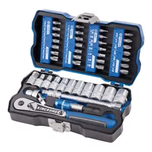 KINCROME LOK-ON 43 Piece 1/4" Square Drive METRIC Socket & Bit Wrench Set K27000 - Picture 1 of 7