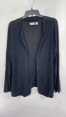 Vintage Chicos Travelers Womens Cardigan Long Sleeve Slinky Tie Black Size 2.    - Image 1 of 4