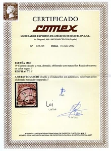 ✔️★EDIFIL 77 - ISABEL II - 19 CUARTOS CASTAÑO-ROSA CERTIFICADO COMEX (+3.360€)★ - Imagen 1 de 3