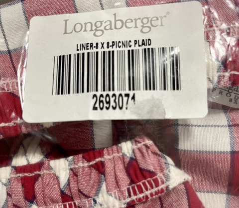 Vintage Longaberger 8x8 Liner, Picnic Plaid Red & White 2001 - New in Package Cover