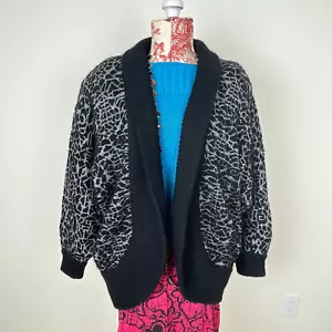Cardigan vintage anni '80 SGARKLY NERO MOHAIR lana oversize anni '80 GLITTER PARTY - Foto 1 di 14