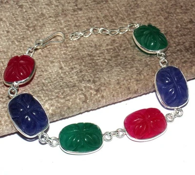 Резьба розовый и синий халцедон лист зеленый оникс браслет драгоценный камень 8 «MJ - Изображение 1 из 3