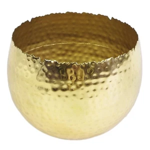 Large Metal Planter Gold Curved Edge Hammered Metal Planter 17cm - Picture 1 of 5