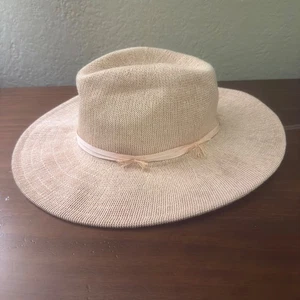 Wyeth Womens Straw Fedora Hat Ribbon Band Beige Summer Beach Sun OS - Picture 1 of 4