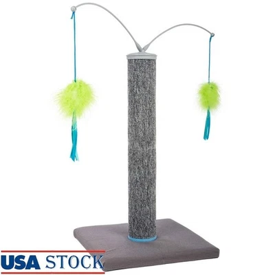 Poste rascador interactivo para gatos con superficie de alfombra y varitas de plumas reemplazables nuevo Foto 1 de 4
