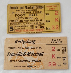 2 Vintage College Football Tickets 1920s Franklin & Marshall vs Gettysburg - Picture 1 of 2