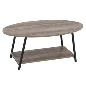 8081-1 Oval Rustic Coffee Table with Storage Shelf | Distressed Ashwood - Picture 1 of 9