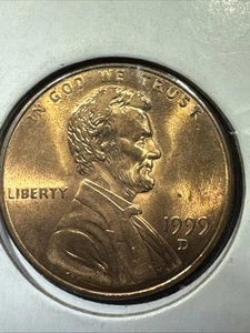 1999 D Lincoln Penny, RARE *Authentic Close AM BU - Picture 1 of 6