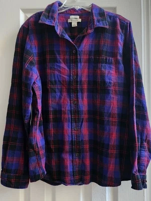 L.L. Camisa de franela 100 % algodón a cuadros púrpura Bean para mujer L regular calce relajado  Foto 1 de 4
