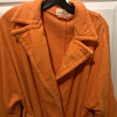 Vintage Saks Fifth Avenue 100% Cotton Terry Robe Orange 60s70s Fun! - Image 1 of 4