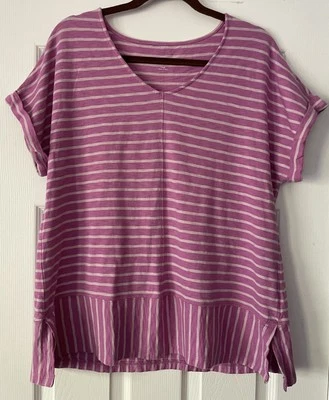 Blusa Camisa Top Soft Surroundings Mujer Rosa Blanca Rayas Cuello en V Talla L Foto 1 de 4