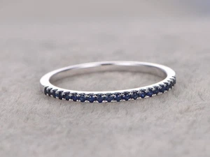 0.25 Ct Round Natural Sapphire & Diamond Engagement Eternity 950 Platinum Size 5 - Picture 1 of 6